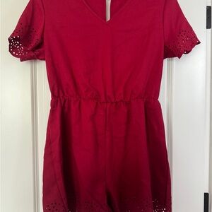 SHEIN Red Eyelet Sleeve Romper
